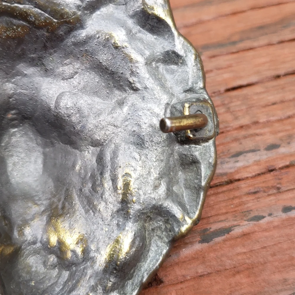 Vintage 1960s Accurate Lion Head Belt Buckle WITH WEAR - Cast Iron Metal